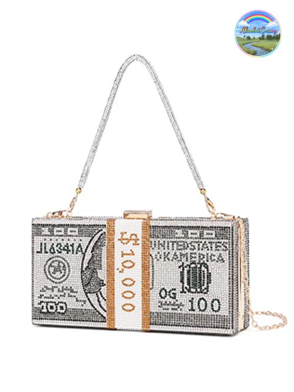 PU Leather Clutch Purse with Rhinestone Dollar Pattern Evening Bag